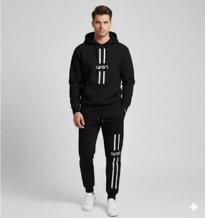 2 Pieces Men's Polyester Printed Hoodie Track Suit