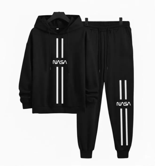 2 Pieces Men's Polyester Printed Hoodie Track Suit