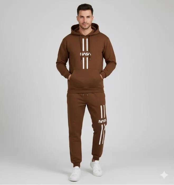 2 Pieces Men's Polyester Printed Hoodie Track Suit